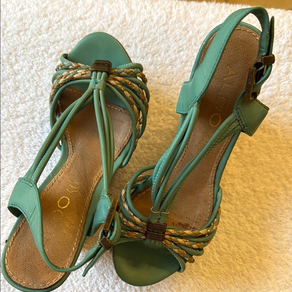 Aldo Green Flat Sandals with Ankle Straps